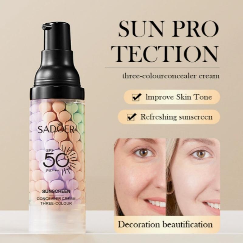 Three-Color Protective Isolation Cream with SPF 50 Coverage, Brightening & Oil-Control Moisturizer for Color Correction, Waterproof & Sweatproof Makeup Base