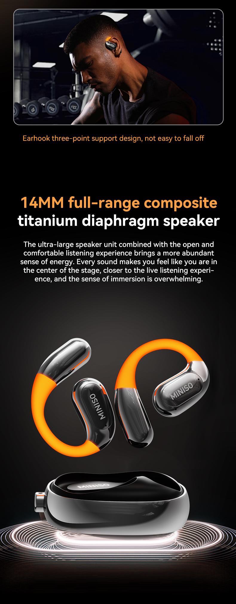 MINISO MS183 Bluetooth Wirelss Earphones High-Value Earbuds 360° Rote Fashion Luminous Open Headset HIFI Sound Quality Long Battery Life for Games Headphones Compatible with iOS / Android Phones