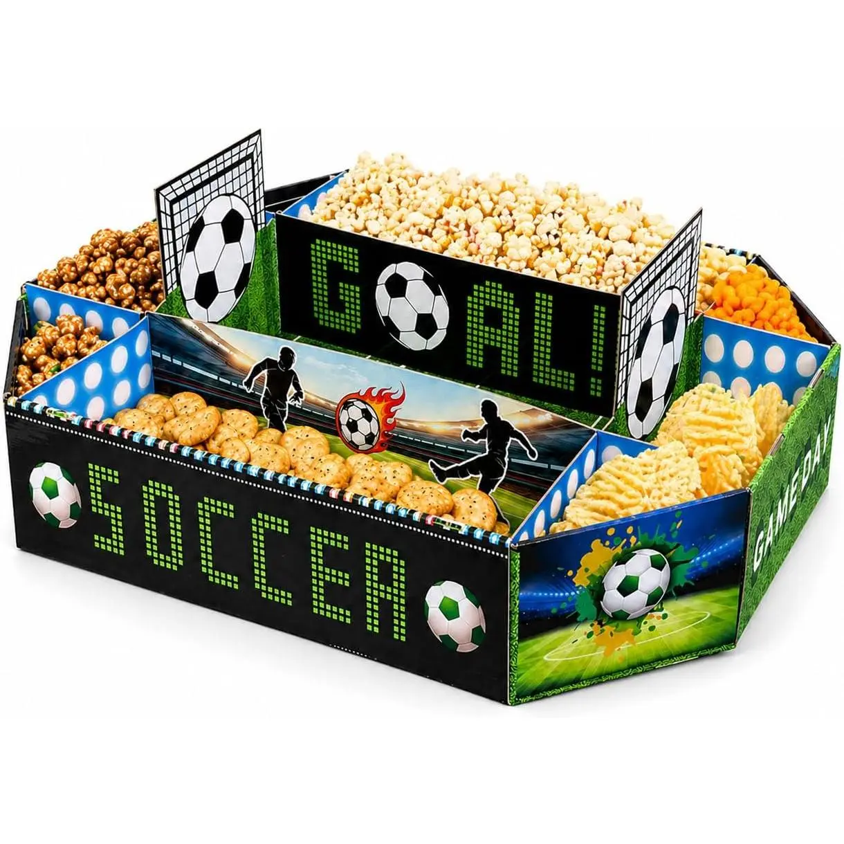 Soccer Snack Tray with Compartments, Paper Serving Tray for Watch Parties | Soccer Field Design with Divided Sections for Chips, Popcorn, Fries and Candy