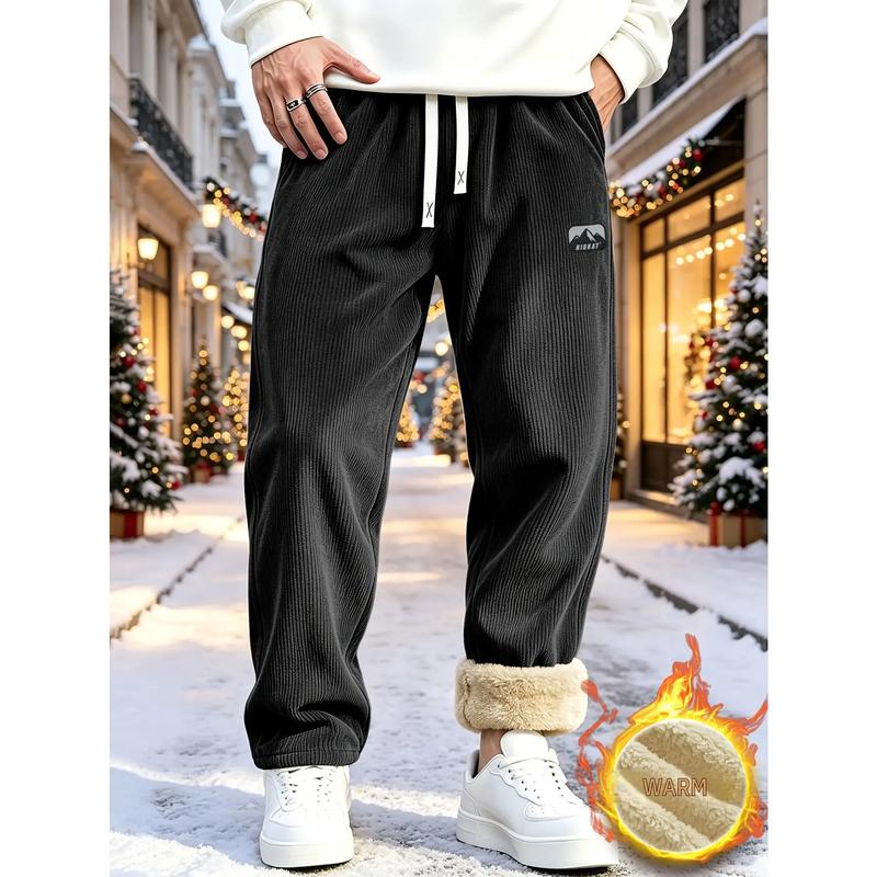 Men's Stripe Fleece Joggers, Cozy Premium Streetwear, Drawstring Waist, Cuffed Jogger Fit, Warm Winter Pants for Snowy Streets