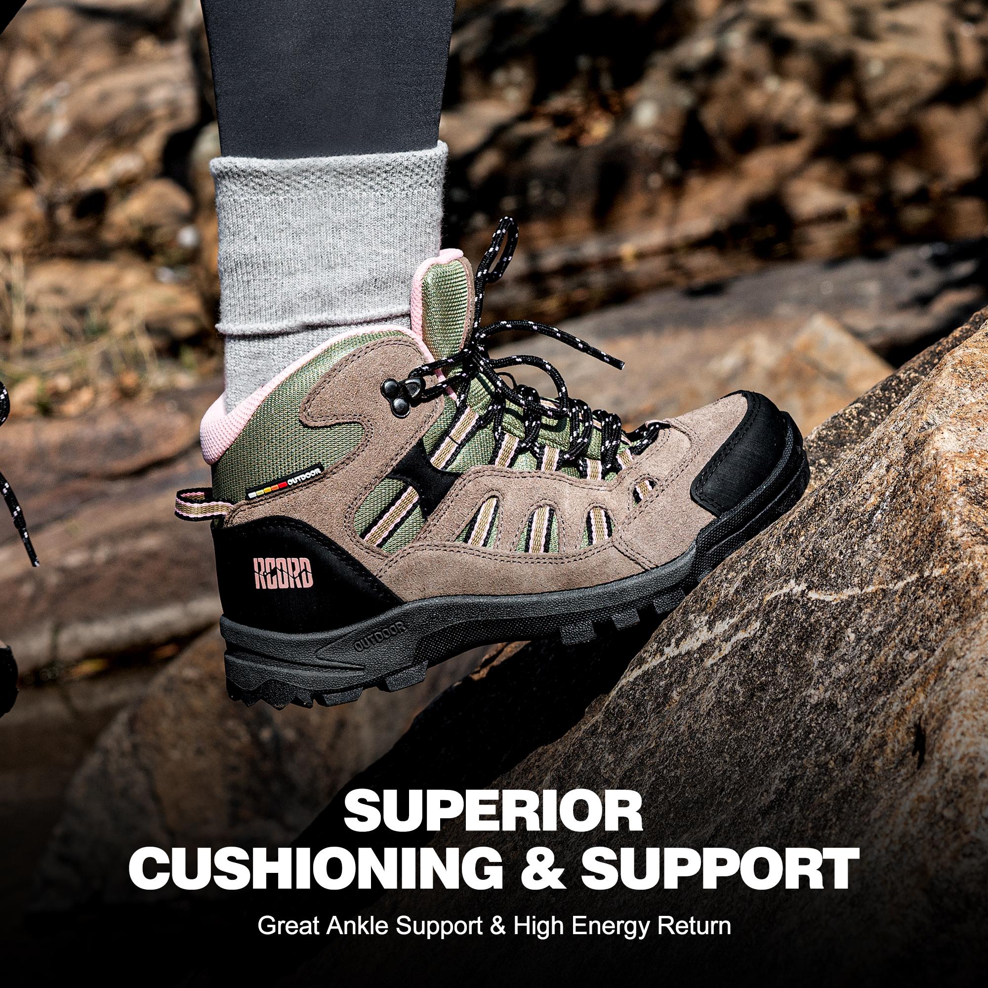 R CORD Women's Hiking Boots Waterproof Lightweight Women's Hiking Shoes Ankle Support Outdoor Hiking Shoes Non-slip Stable Shoes Weatherproof Footwear Durable Rubber Sole Tread Pattern Stability