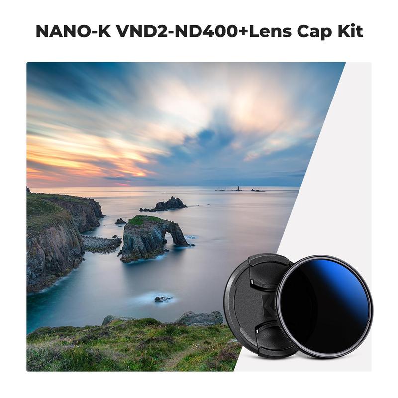 【K&F CONCEPT】  ND2-ND400 Variable ND Camera Lens Filter (1-9 Stops) + Filter Cap + Cleaning Cloth 18 Multi-Layer Coatings Adjustable Neutral Density Ultra Slim Lens Filter (K-Series)