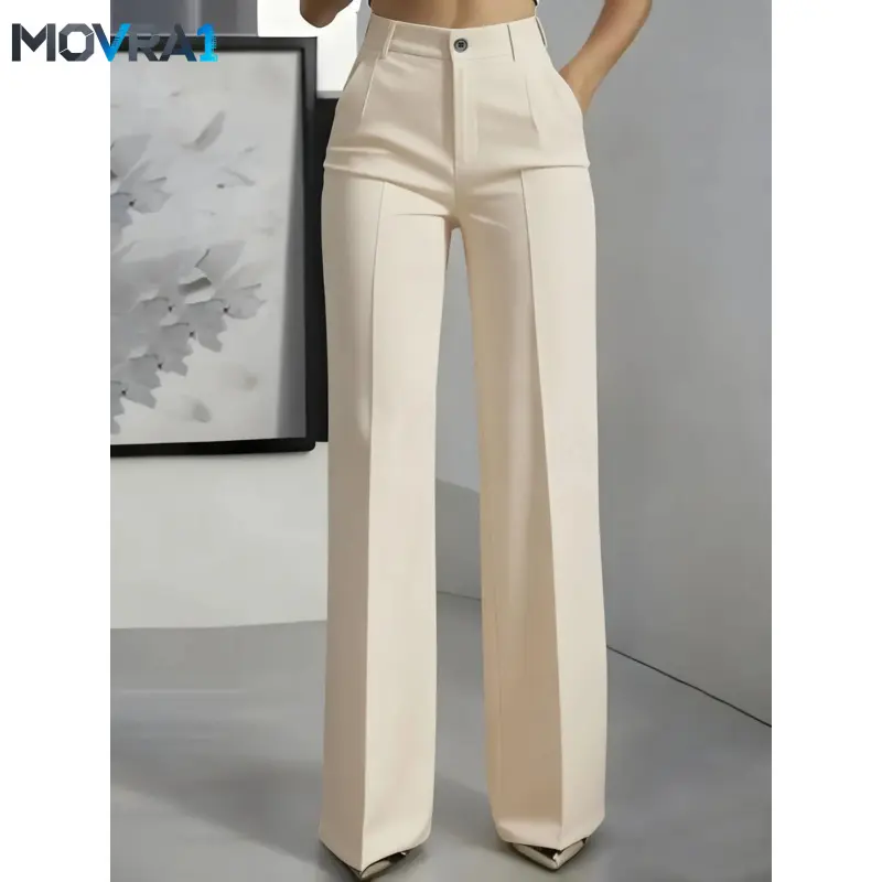 MOVRA1 Women's-Waisted Straight Leg Suit Pants, Business Formal Pants, Slim-Fitting Solid Color Trousers, All-Season Fashionable Business Wear, Minimalist Womenswear, Business Dress Pants