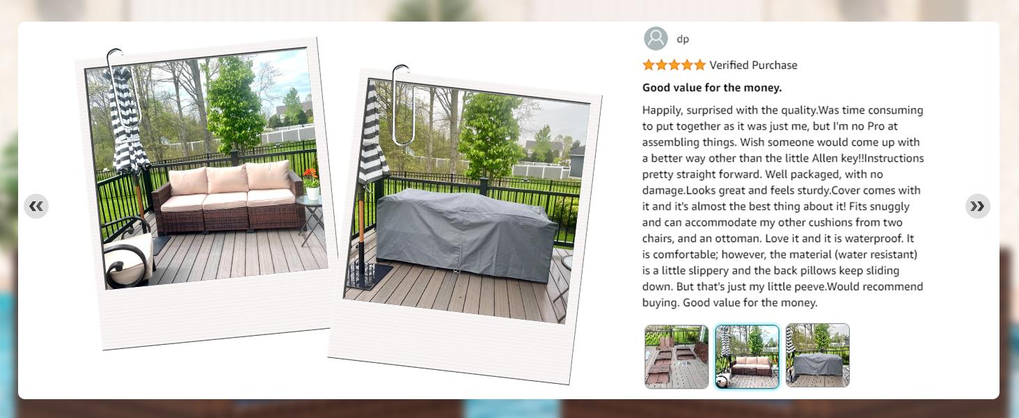 UDPATIO 3-Seat Patio Wicker Sofa, Outdoor Rattan Sectional Couch Furniture Steel Frame w/Furniture Cover Non-Slip Cushion and Deep Seating High