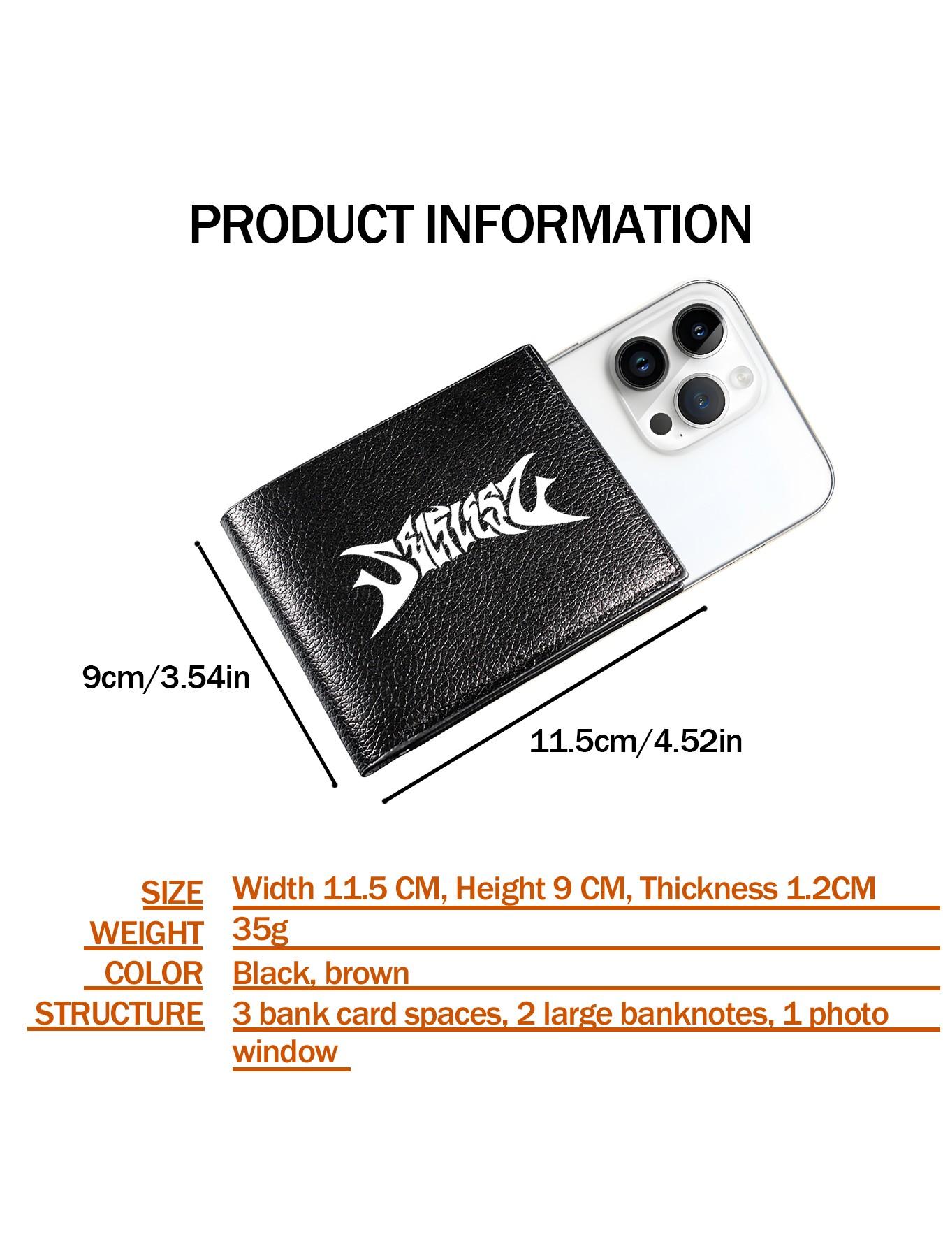 Neutral Gothic Print Foldable Wallet, Unisex Street Style Card Holder, PU Leather, Casual, Ideal for Daily Use, Travel, Birthday Gift