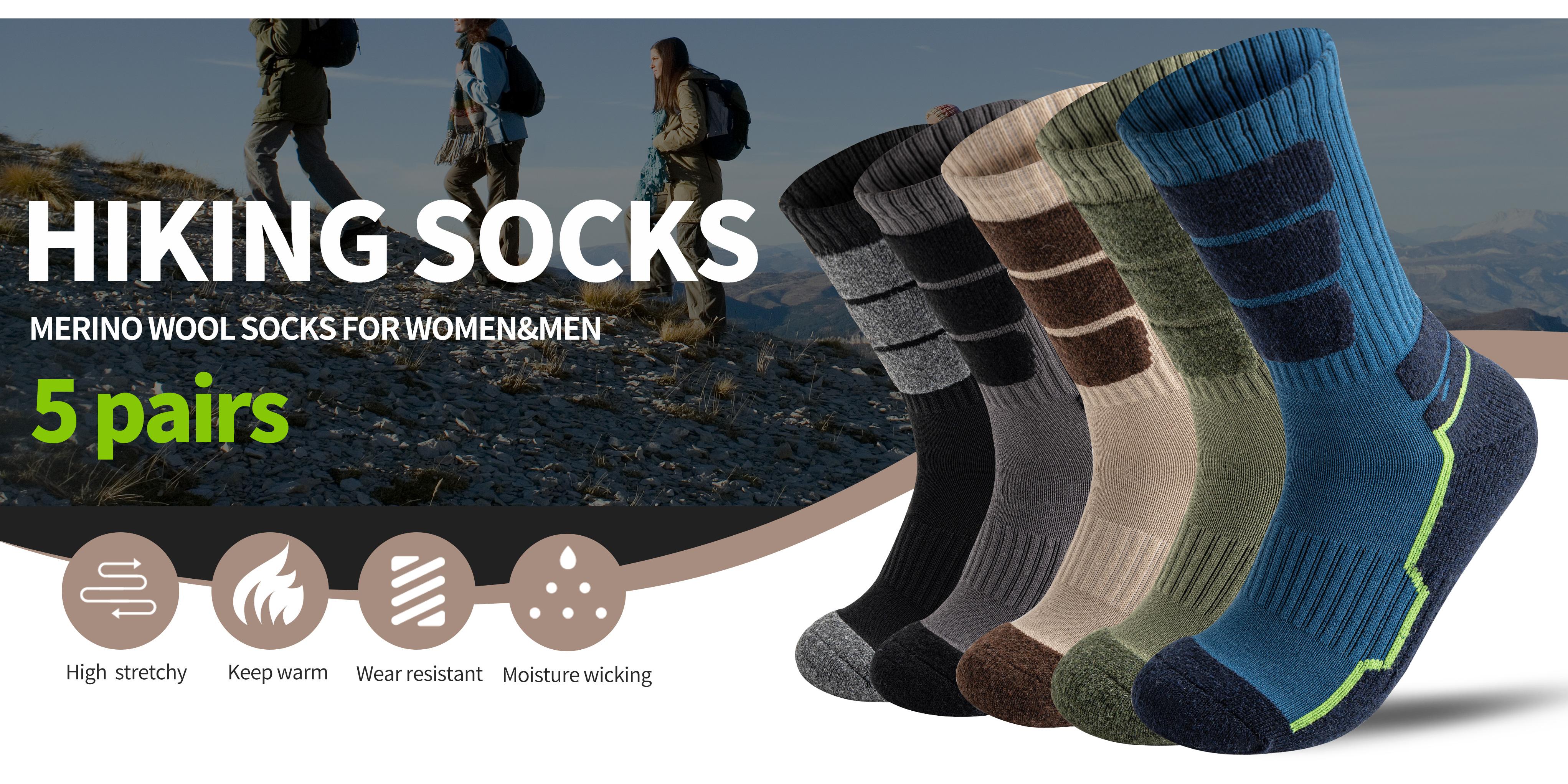 5 Pairs Merino Wool Hiking Socks For Women & Man Compression Support Sweat Absorbing Breathable Thick Cushion Work Socks Festival Gift Socks Menswear Bestie