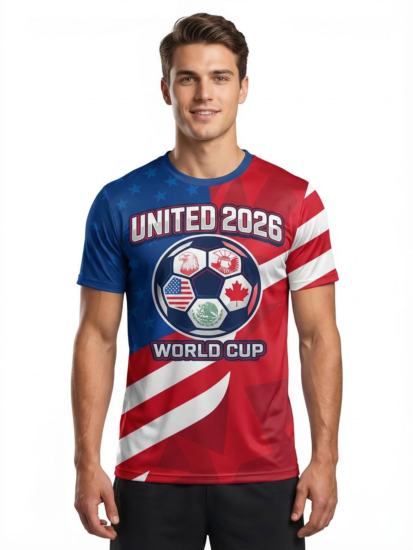 Men's 2026 Usa Soccer Jersey, Quick-Dry Breathable Football T-Shirt, Fan Support Wear for Daily Use and Outdoor Sports, Lightweight Jersey