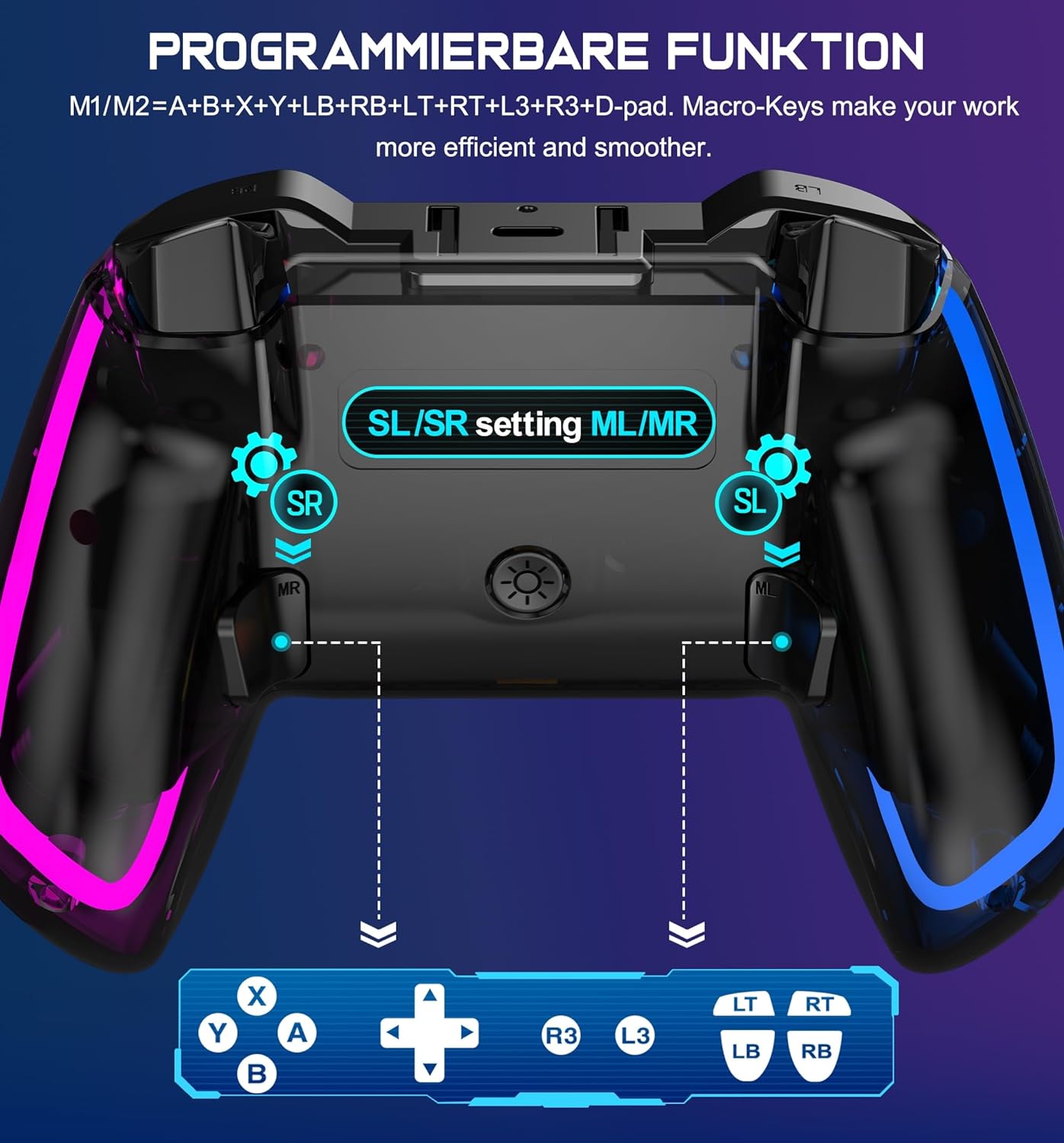 Switch Pro Wireless Game Controller with RGB Lighting, Programmable Dual Motors, Vibration, Turbo Function, Compatible with Switch 2/PC/android