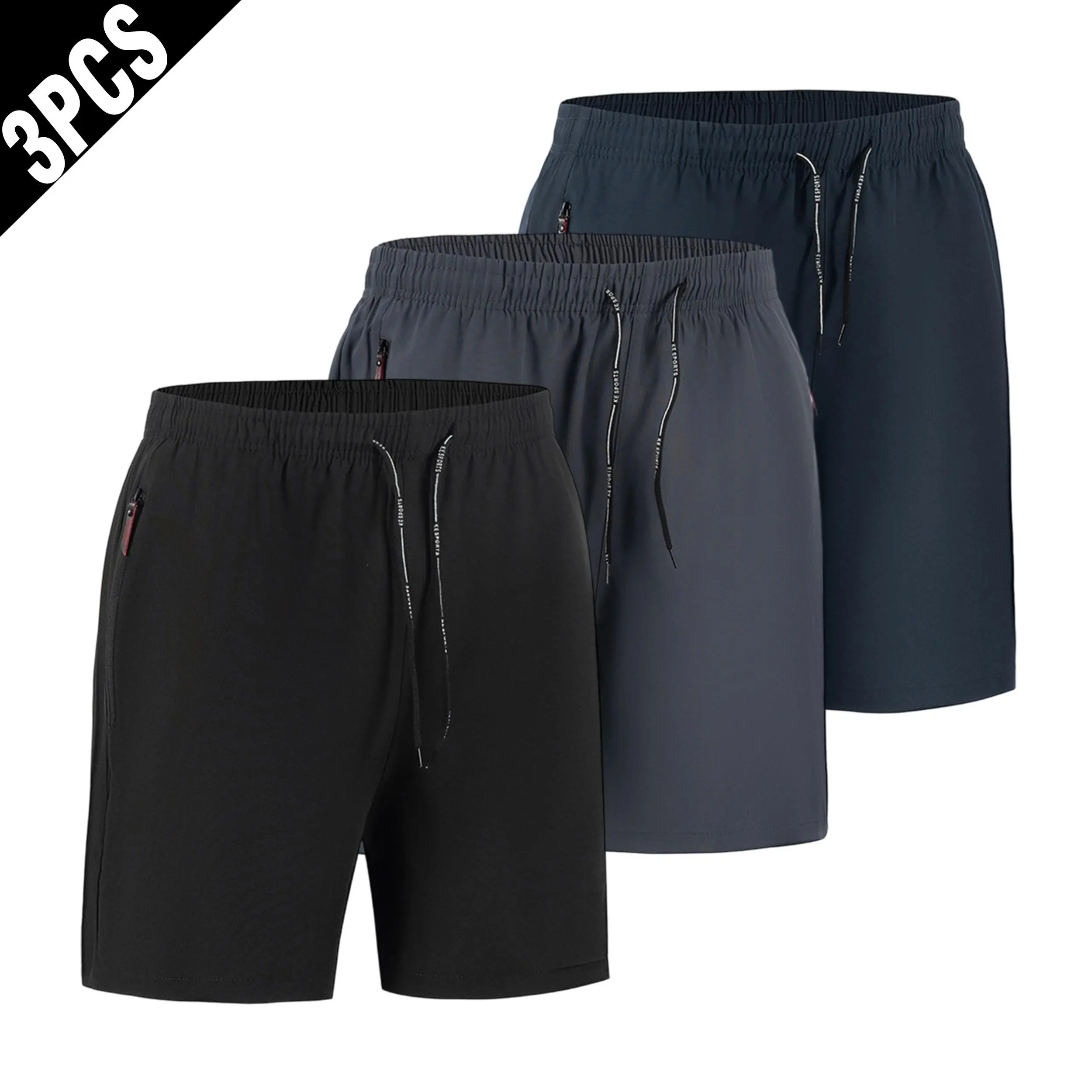 Men's 3-Pack Quick-Dry Cargo Shorts, Loose Fit Athletic Bottoms with Zipper Pockets, Lightweight & Breathable for Running, Casual Wear