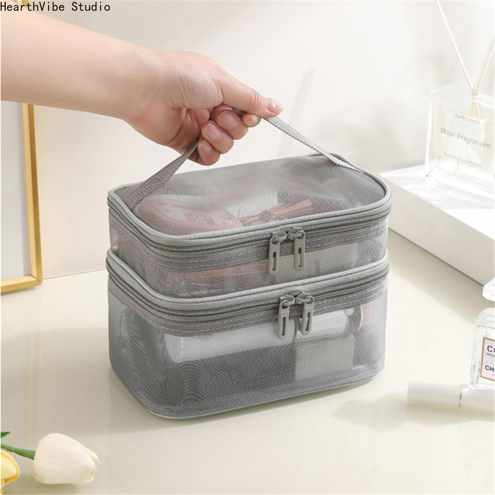 Travel Toiletry Bag - Large Capacity Double-Layer Mesh Polyester Cosmetic Bag, Water-Resistant Portable Breathable Dry-Wet Separated Multi-Purpose Pouch for Holiday, Gym (Sports & Outdoor Camping Hiking Essential), Gym Shower Bag