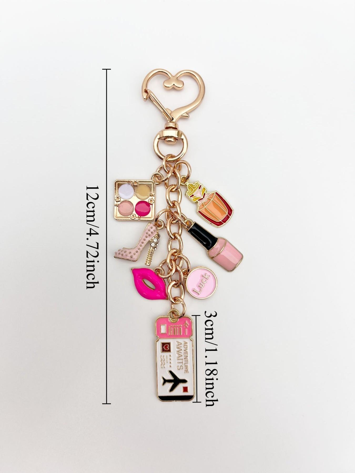 Travel Style Women's Keychain, Fashion Bag Charm, Lucky Makeup Bottle Accessory, Elegant Ticket Pendant, High Heel Shoe Decor, Wallet Ornament, Keychain Accessories, Key Ring Accessory
