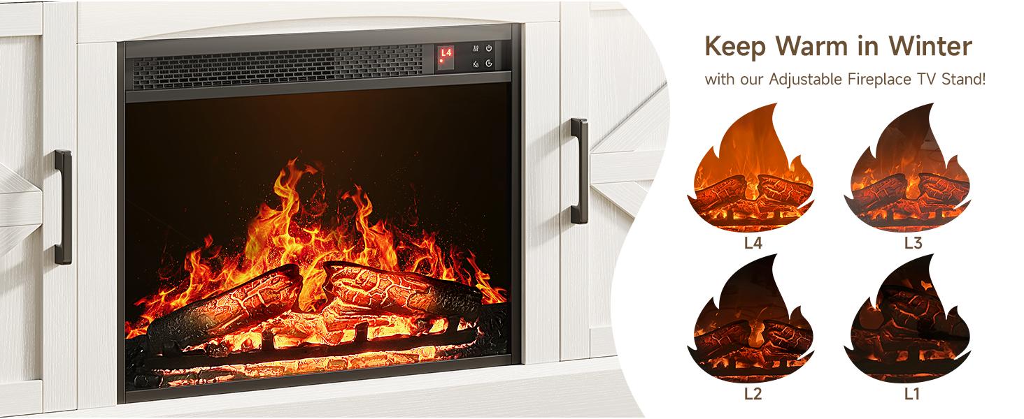 【Include 23" Electric Fireplace】ONBRILL 63"/70" Gorgeous Fluted Fireplace TV Stand for TVs up to 70", Modern Entertainment Center with Power Outlet , TV Media Console with Storage for Living Room, Bedroom Furniture,Christmas Gift