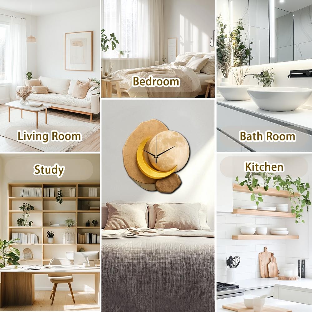 Creative Irregular Cut Clock, Silent Wall Clock, Softwood Surface Moon Phase Design, Battery Operated, Home Decor Gift Choice