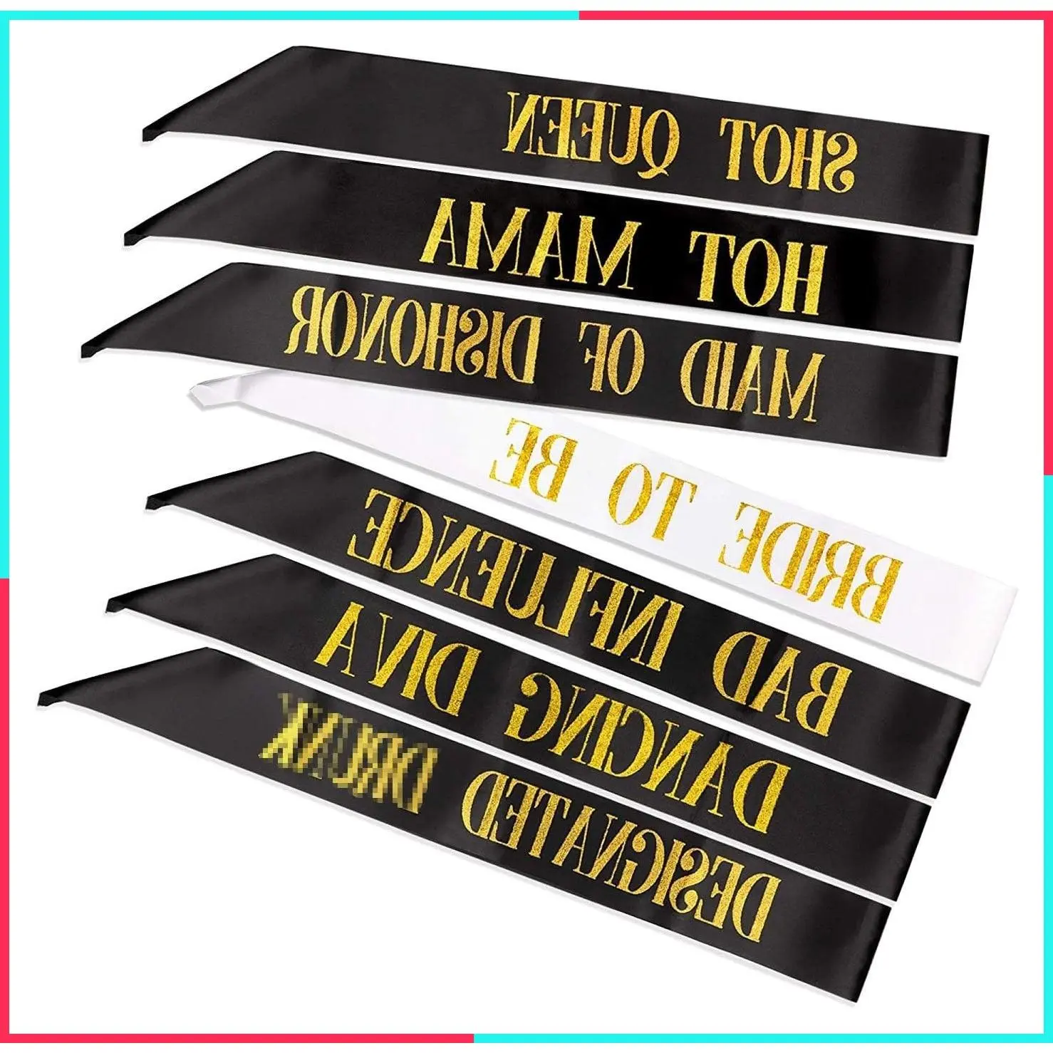 7 Pack Hen Party Sash Set - 1 White Bride To Be Sash + 6 Black Team Bride Tribe Sashes for Girls Hen Night Out, Bridal Shower, Wedding, Bachelorette Party Accessories
