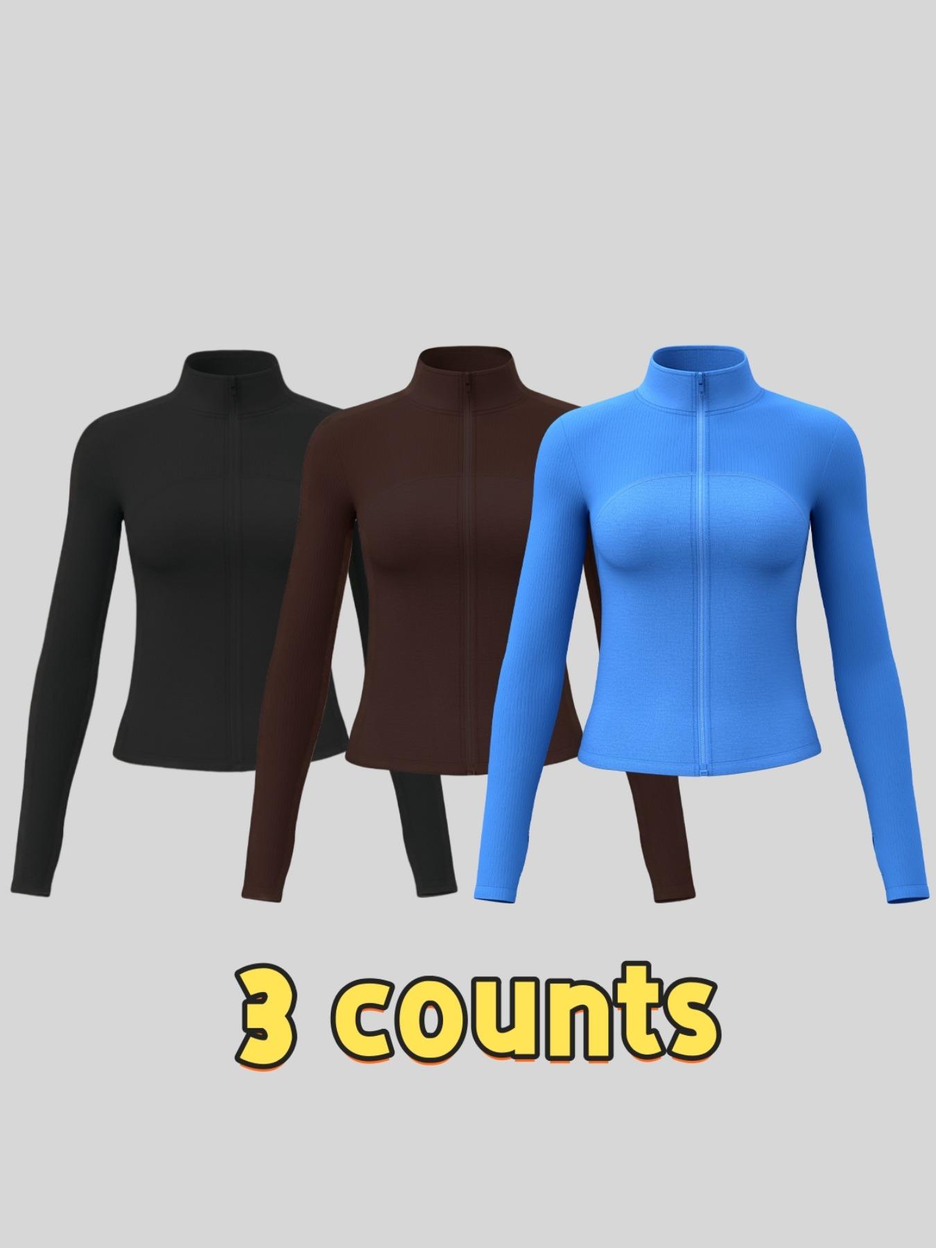 Women's Solid Zip Up Sports Jacket, Sporty Long Sleeve Stand Collar Outerwear for Gym Workout Running, Ladies Sportswear Womenswear for All Seasons
