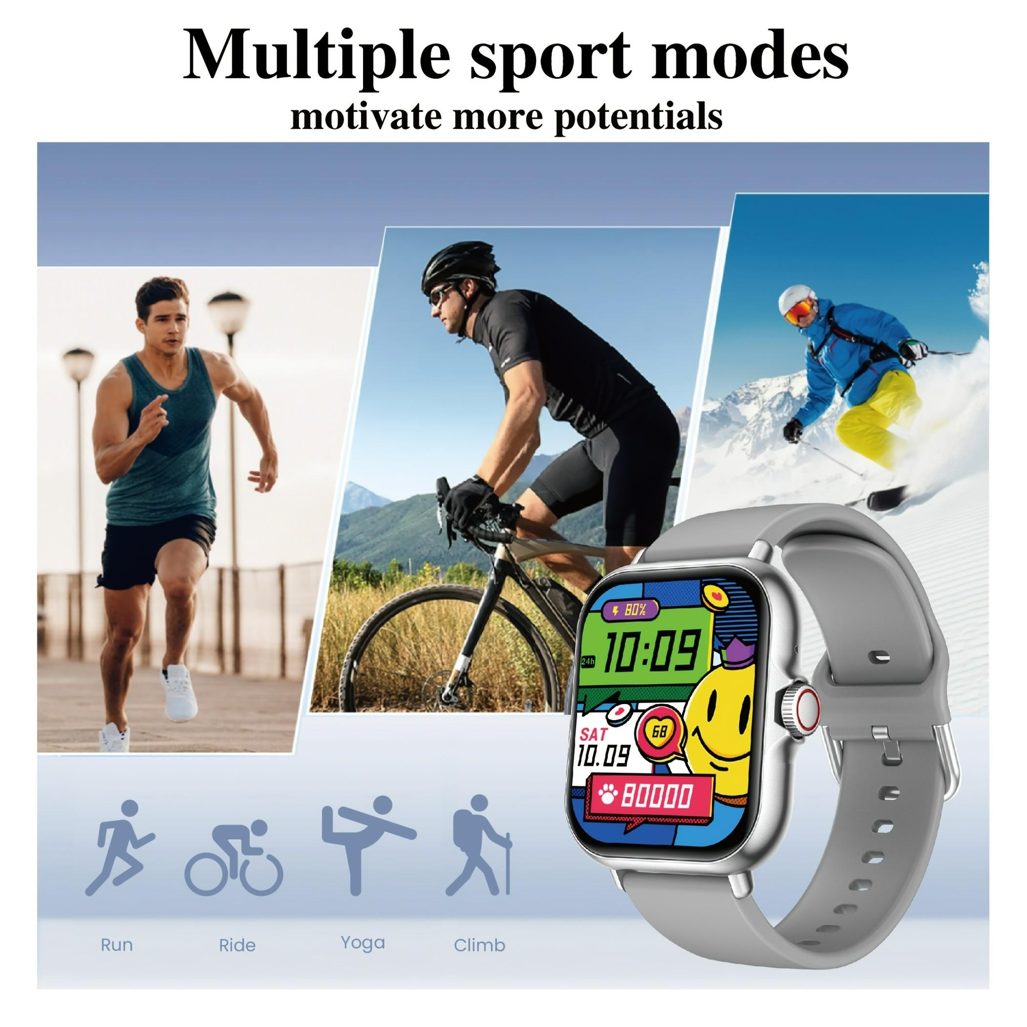 Multifunctional smartwatch for men and women - wireless call/text alerts, custom watch face, multiple sports modes, remote camera and music playback, metal body with silicone strap, compatible with Android and iPhone - perfect holiday gift