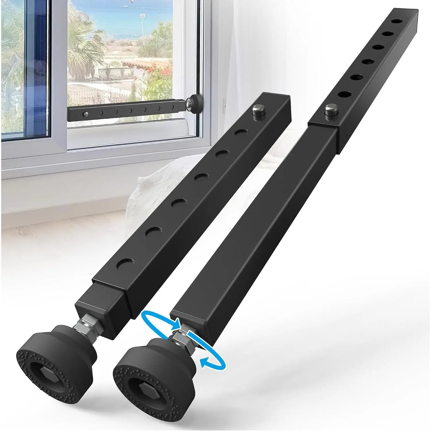 WooFogShort Window Security Bar, Window Bars Security Inside, Window Lock Bar for/Vertical Windows, Anti Theft Windows Guards for Home Security, Extends 11" to 18" (Black-2 Pcs)