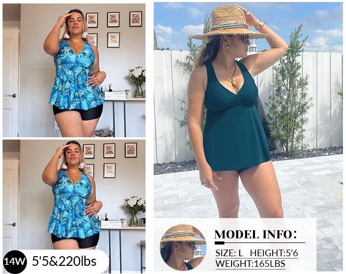 Aqua Eve Plus Size Swimsuits with Shorts Two Piece Tankini for Women Flowy Bathing Suits Athletic Swimwear