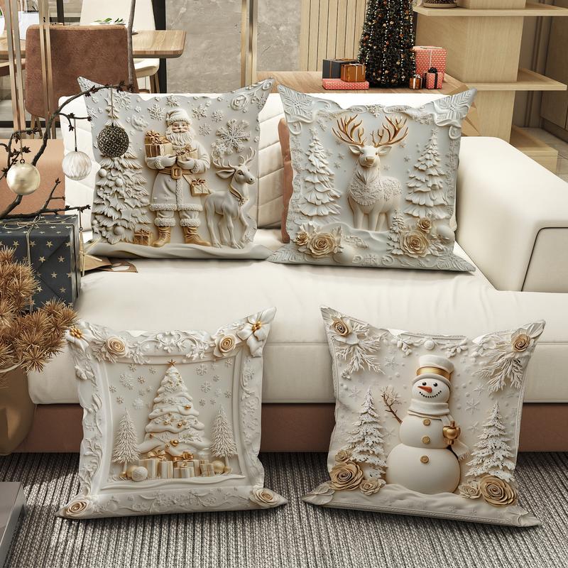Christmas Themed Cushion Cover, 4 Counts/set Soft Comfortable Single Side Printing Decorative Cushion Cover, Cushion Cover for Home Living Room Christmas Themed Cushion Cover, 4 Counts/set Soft Comfortable Single Side Printing Decorative Cushion Cover, Cushion Cover for Home Living Room