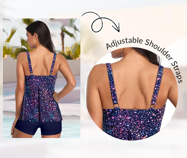 Yonique Women Two Piece Flowy Tankini Swimsuits with Boyshorts V Neck Swim Tank Tops Bathing Suits Modest Swimwear