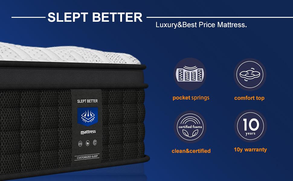 【Mrh】10,12,14Inch Twin, Full, Queen, King Mattress Memory Foam And Spring, Hybrid Mattress Medium Firm,Cooling Night Sleep, For School Dormitory Home Room Hotel ,Boxed Halloween Christmas Gift, Modern twin size mattress
