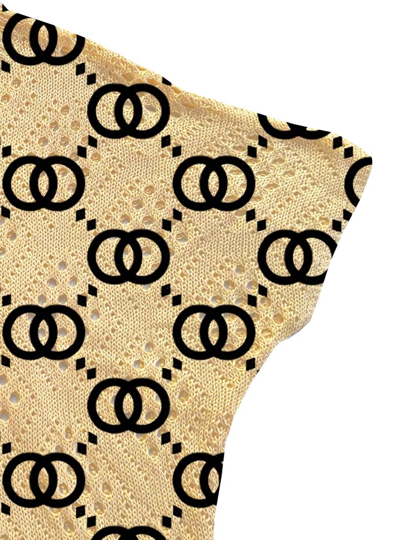 Women's Geometric Print Round Neck Sweater, Fall Winter Casual Batwing Short Sleeve Knitwear, Comfortable Warm Fitted Top