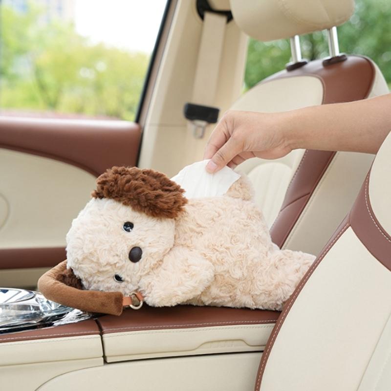 Cute Dog Design Car Tissue Box, Plush Dog Design Car Seat Back Tissue Holder, Creative Car Interior Accessories for Women & Girls, Tissue Dispenser