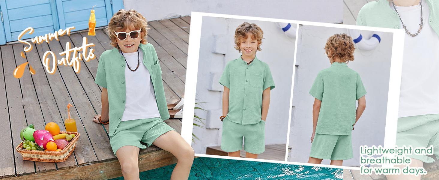 Cute Girls Children Apparel Arshiner Toddler Boys 2 Piece Set Short Sleeve Button Down Shirt and Shorts Vacation Texture Outfits with Pocket 2-13 Years