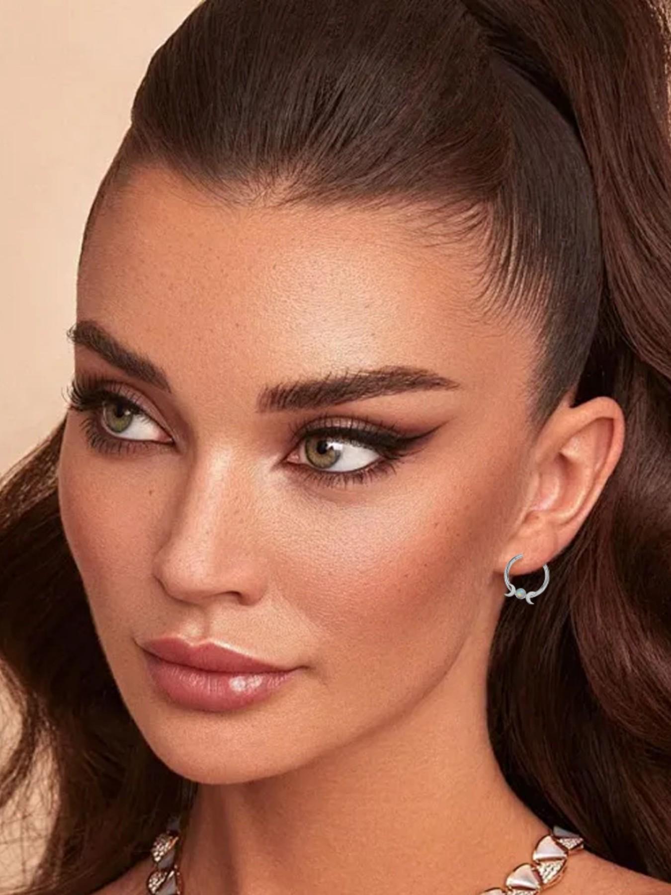 Moon Opal Septum Ring for Women, Stainless Steel Nose Ring Hoop, Double Crescent Cartilage Earring, Minimalist Piercing Jewelry, Aesthetic Gift