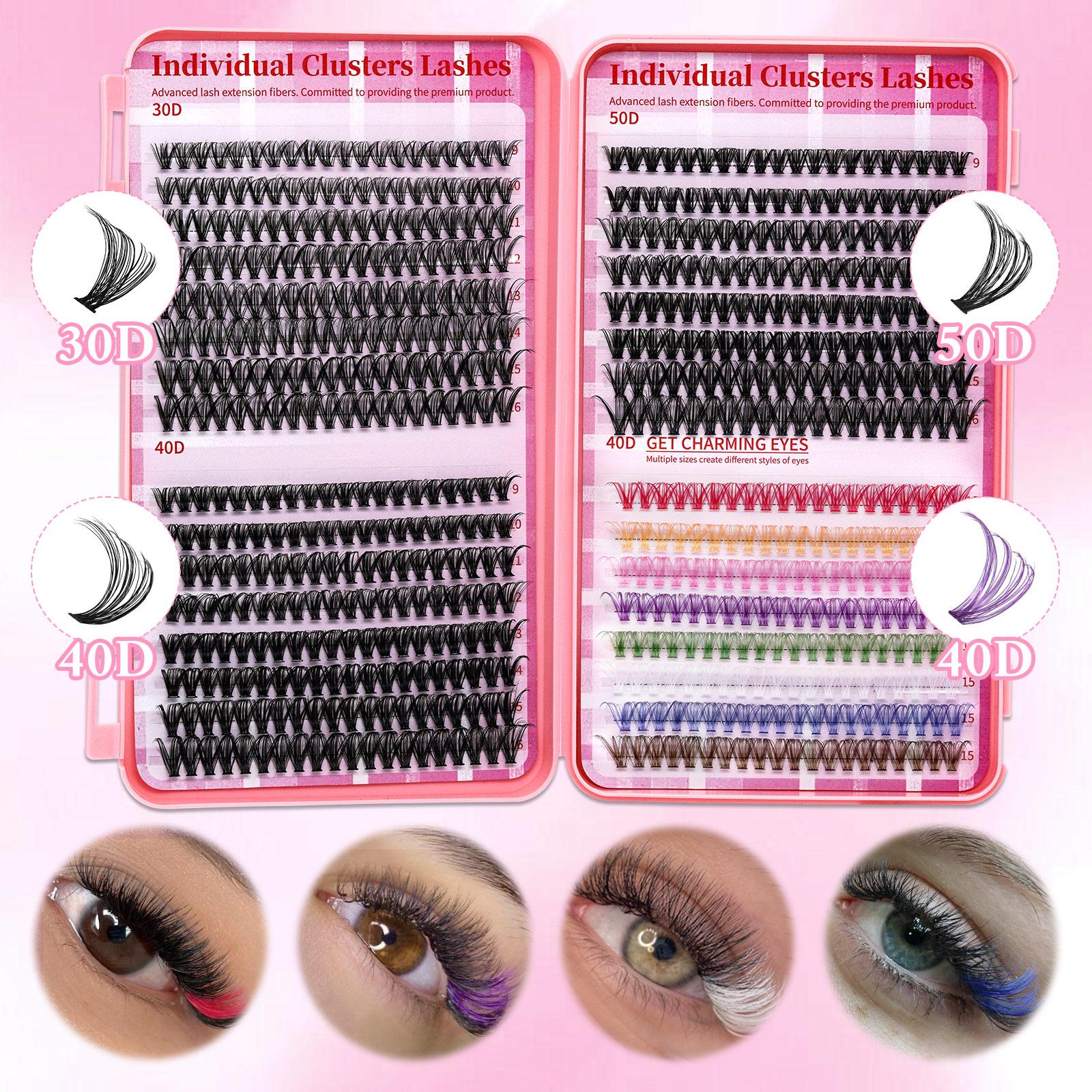 Lashsun Lash Clusters Kit D Curl 8 Styles, Natural Colorful Lashes, Bond Seal Brush, Headband Wristband, Beginner Proficient DIY