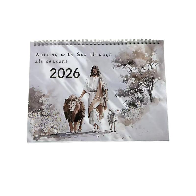 2026 Jesus Faith Calendar, Inspirational Bible Verses & Serene Illustrations, Daily Devotional Guide for Spiritual Growth