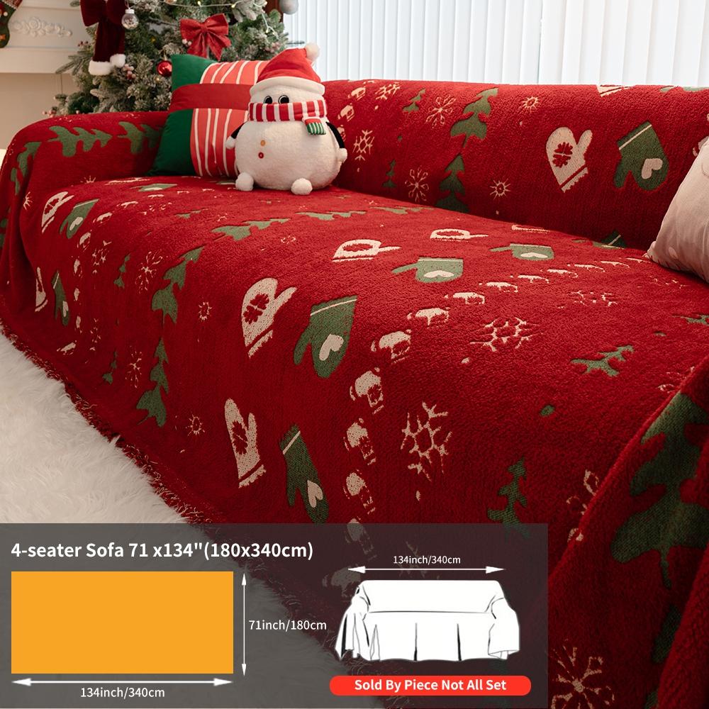Christmas Sofa Blanket with Tassels, Sofa Couch Protector, Pet Protection, Fits 1-4 Seater Sofas, Home Decor Christmas Gift, Minimalist Style