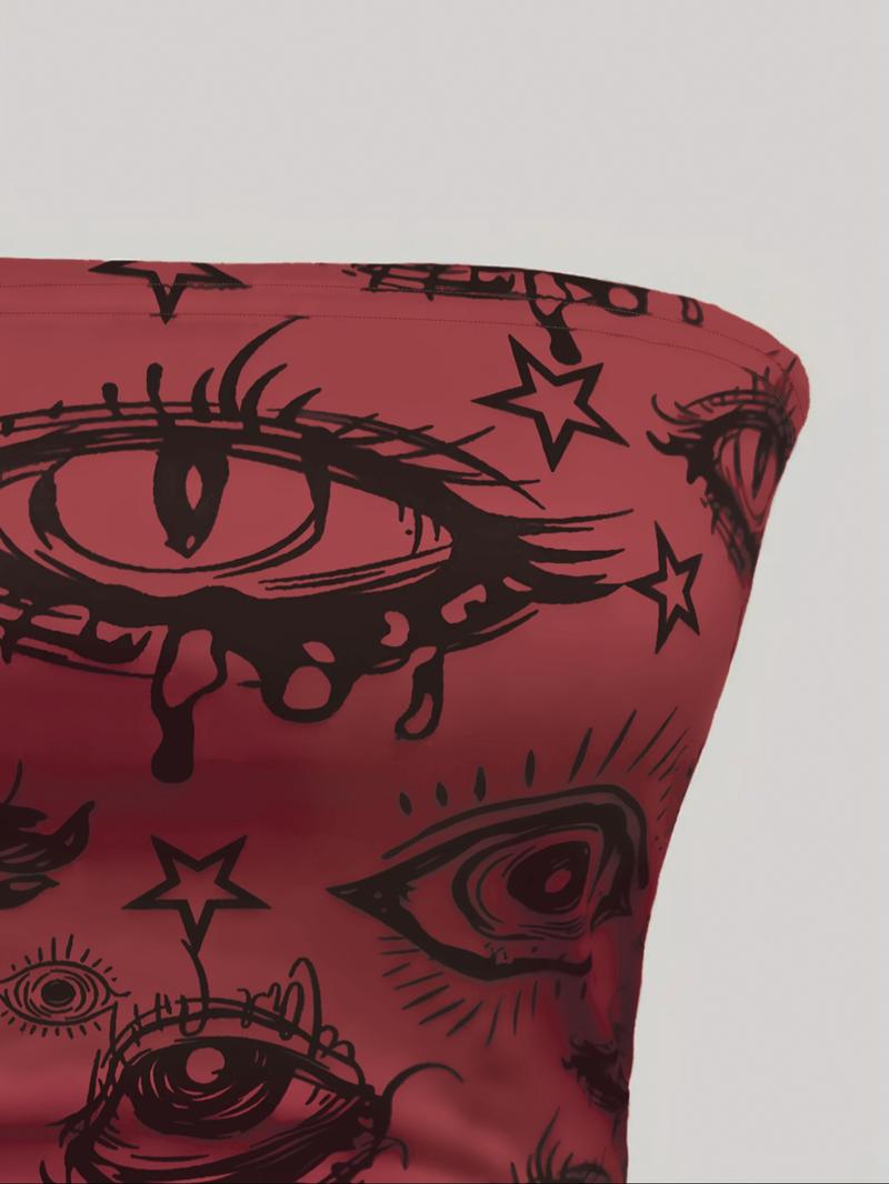 Women's Eye Print Tube Top, Fashion Casual Strapless Top for Daily Outdoor Wear, Ladies Clothes for Summer