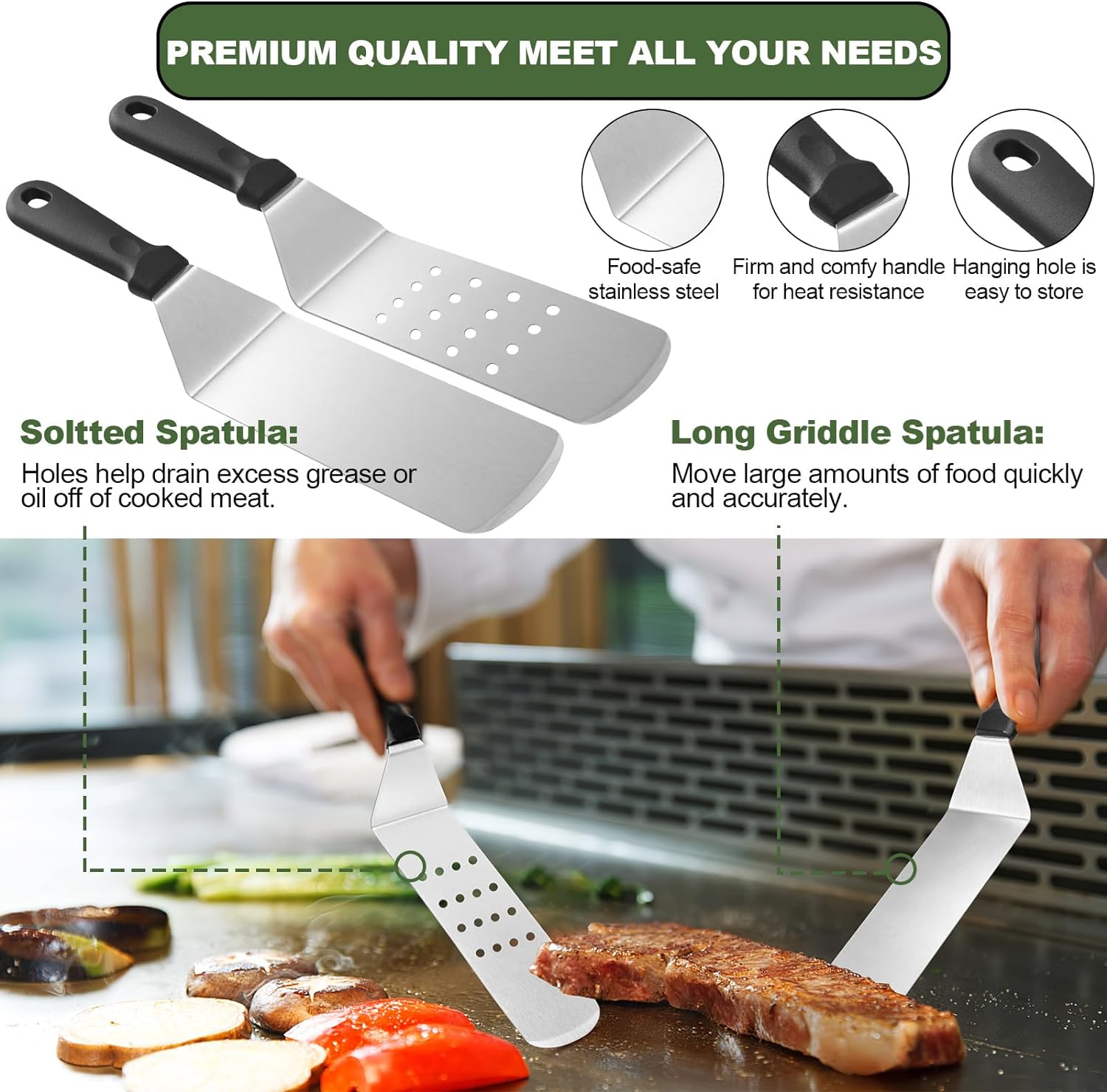 33PCS Griddle Accessories Kit, Flat Top Grill Accessories Set for Blackstone and Camp Chef, Grill Spatula Set with Enlarged Spatulas, Basting Cover, Scraper for Outdoor BBQ Fathersdaygift Utensils tiktokshopspringglowup Summervibes,summerwins