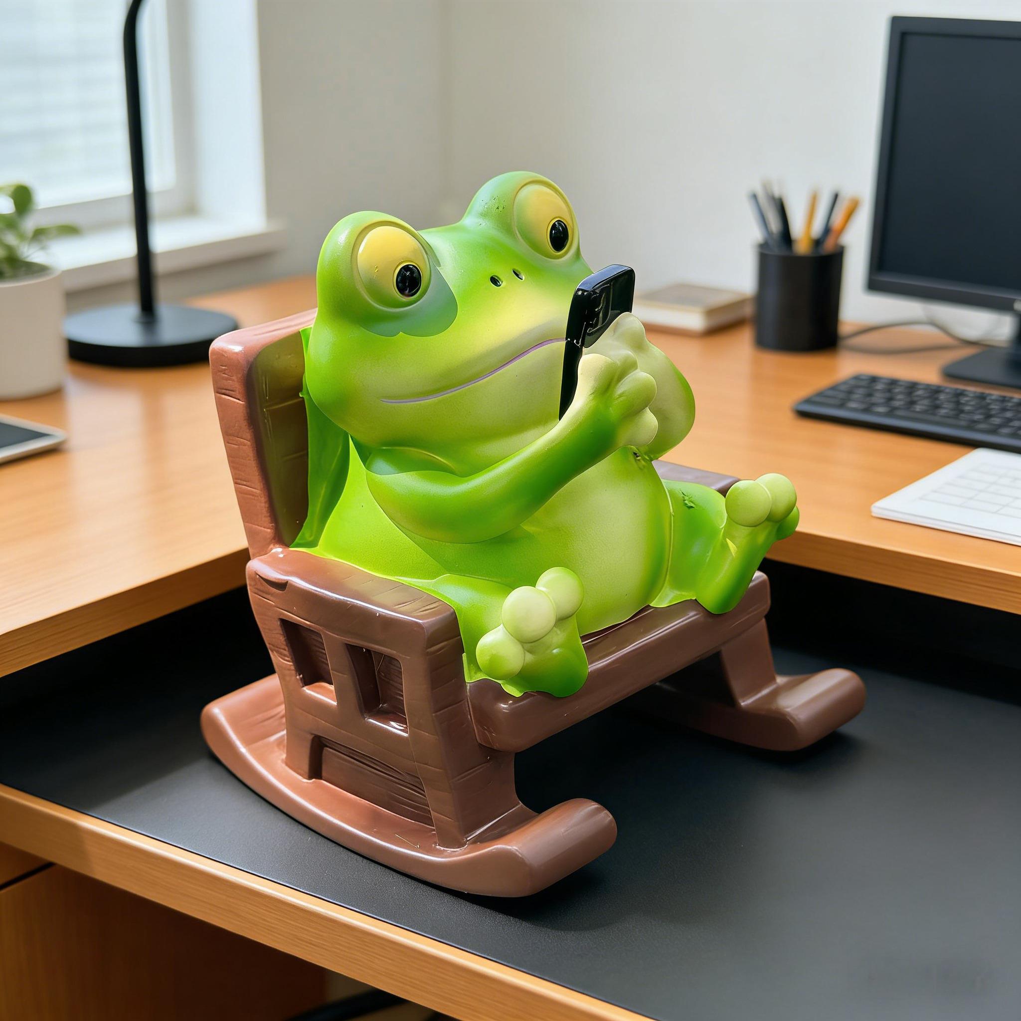 Cute Frog Chair Phone Holder, Desktop Healing Decor, Creative Resin Gift, Adorable and Fun Desk Accessory, Perfect for Home Office