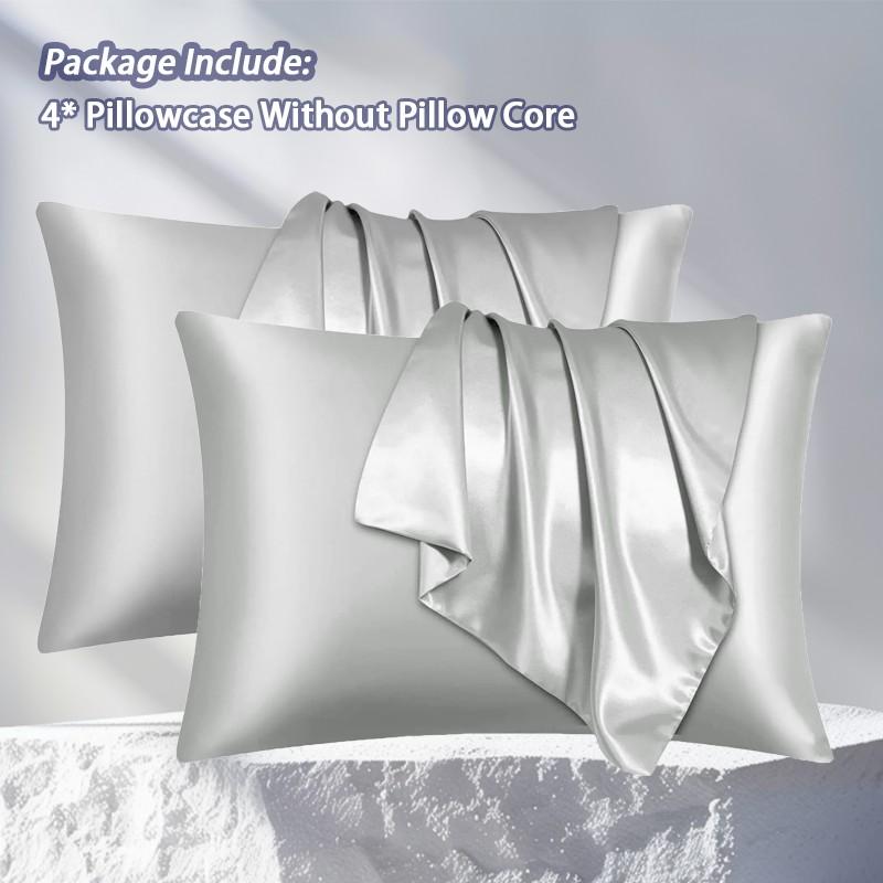 Set of 2 solid-color satin pillowcases, modern and minimalist, soft and comfortable bedding perfect for home bedrooms and dorm rooms. These cool, silky-satin pillowcases are a carefully curated must-have—sold without filling.