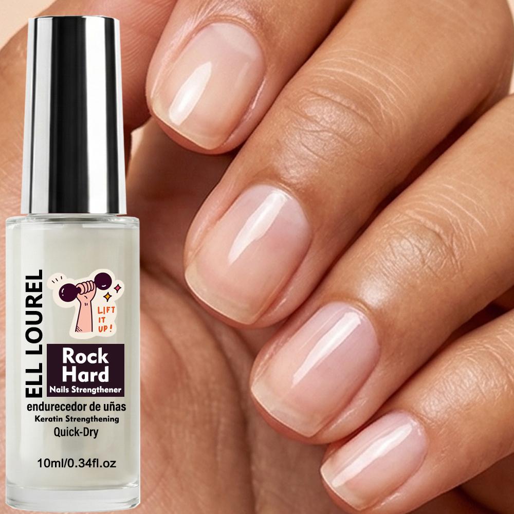 ELL LOUREL Rock Hard Nail Strengthener, 10ml Quick-Dry Keratin Infused Nail Hardener, Maximum Strength Formula for Brittle, Thin & Damaged Nails, Long-Lasting Nail Protection, Salon Quality Endurecedor de Uñas, 0.34fl.oz, Nail Care Serum Oil