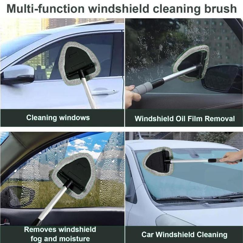 Windshield Cleaner Tool, Microfiber Car Window Cleaning Tool with Extendable Handle & 2 Cloth Pad Head, Auto Interior Exterior Glass Wiper Car Glass Cleaner Kit, Car Accessories, Men Gifts, Car Essentials