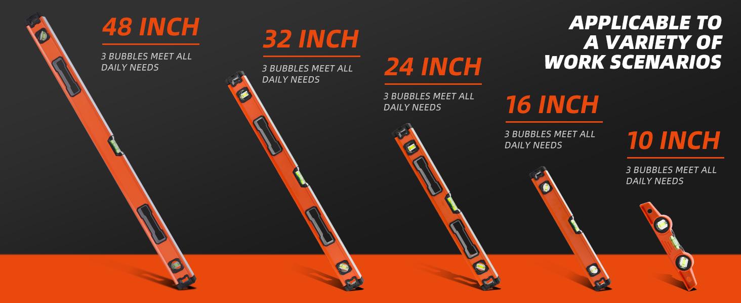 5-Piece Spirit Level Set, 10", 16", 24", 32", 48" Level Set with Magnetic Torpedo Level, 45 ° /90 ° /180 ° Bubbles Measuring, Aluminium Alloy Levels with Carrying Bag
