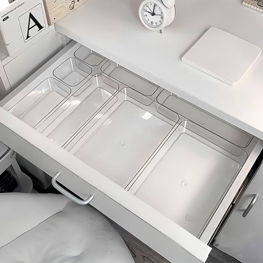 8 Piece Transparent Makeup Organizer Set, Cosmetics Organizer Storage, Beauty Organizer, Cosmetic Storage, Drawer Dividers & Desktop Storage Boxes, Clear Storage Box, Multi Grids Organizer, Divided Compartments, Durable Plastic Organizers