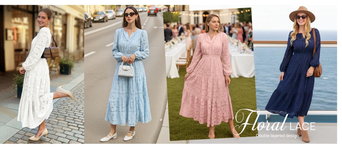 MEROKEETY Women's Fall Long Sleeve Floral Maxi Dress Lace Eyelet Hollow Out Tiered Boho Wedding Guset Dresses Pockets MEROKEETY Women's Fall Long Sleeve Floral Maxi Dress Lace Eyelet Hollow Out Tiered Boho Wedding Guset Dresses Pockets