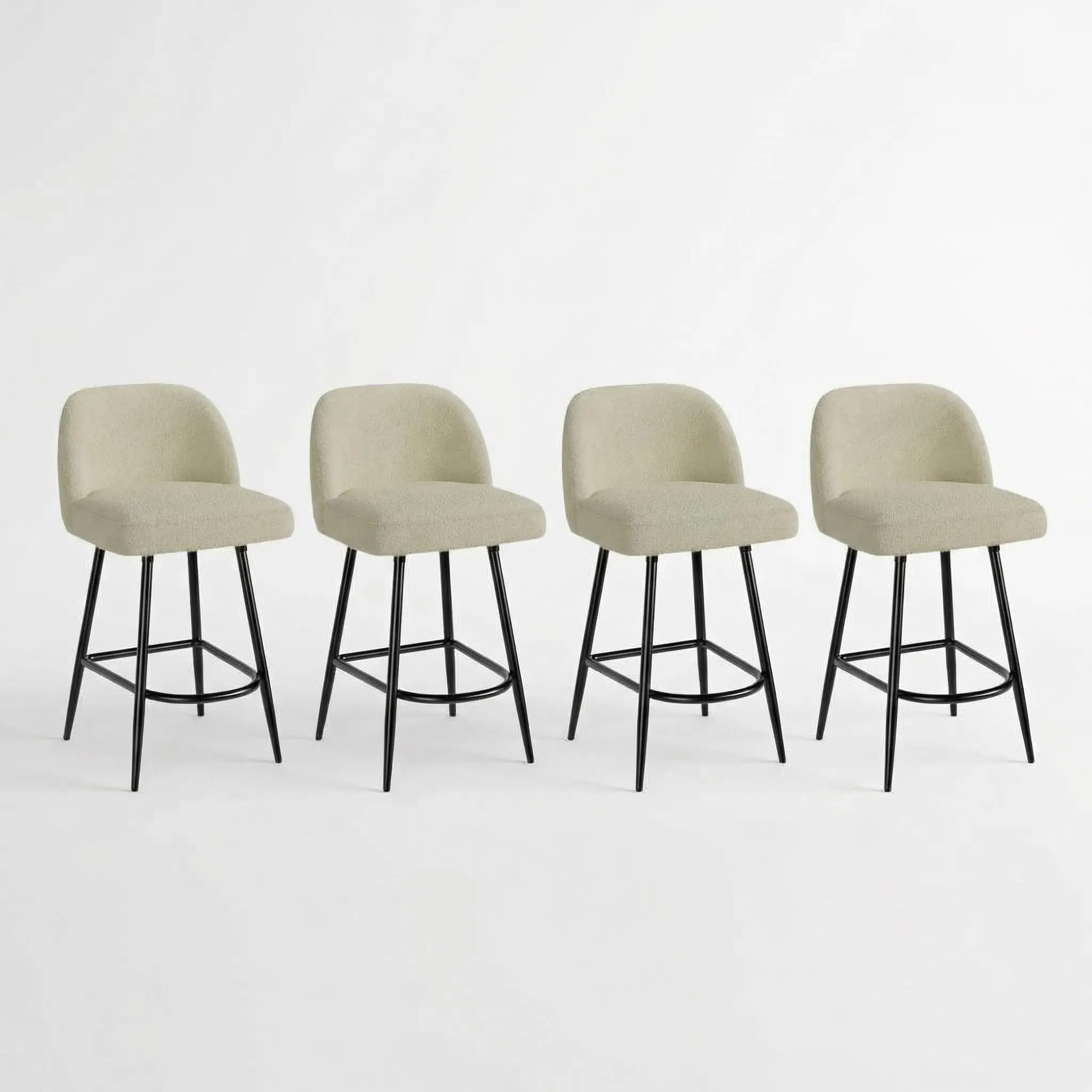 26" Bar Stools Set of 4, Beige White Boucle Counter Height Stools with Back & Padded Seat, 300lb Metal Frame for Kitchen Island & Dining
