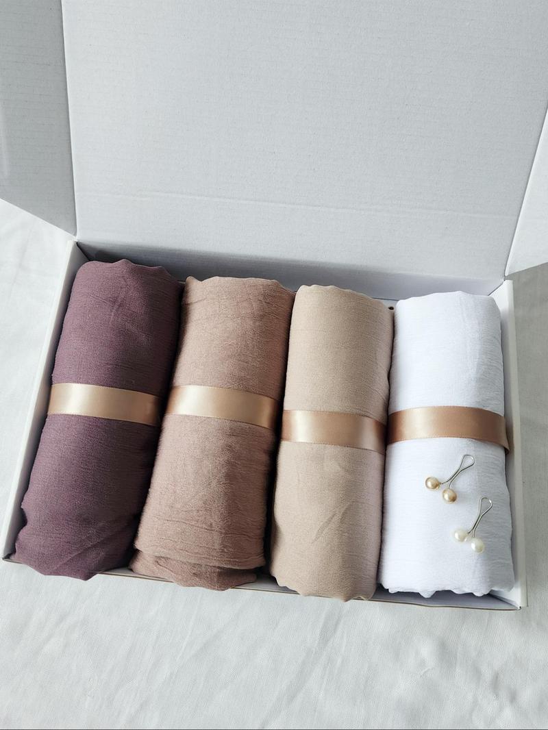 Women's Plain Jersey Head Scarf Set, Breathable & Comfortable Design, Suitable for All Occasions, Includes 2 Scarf Clips, Modest Style