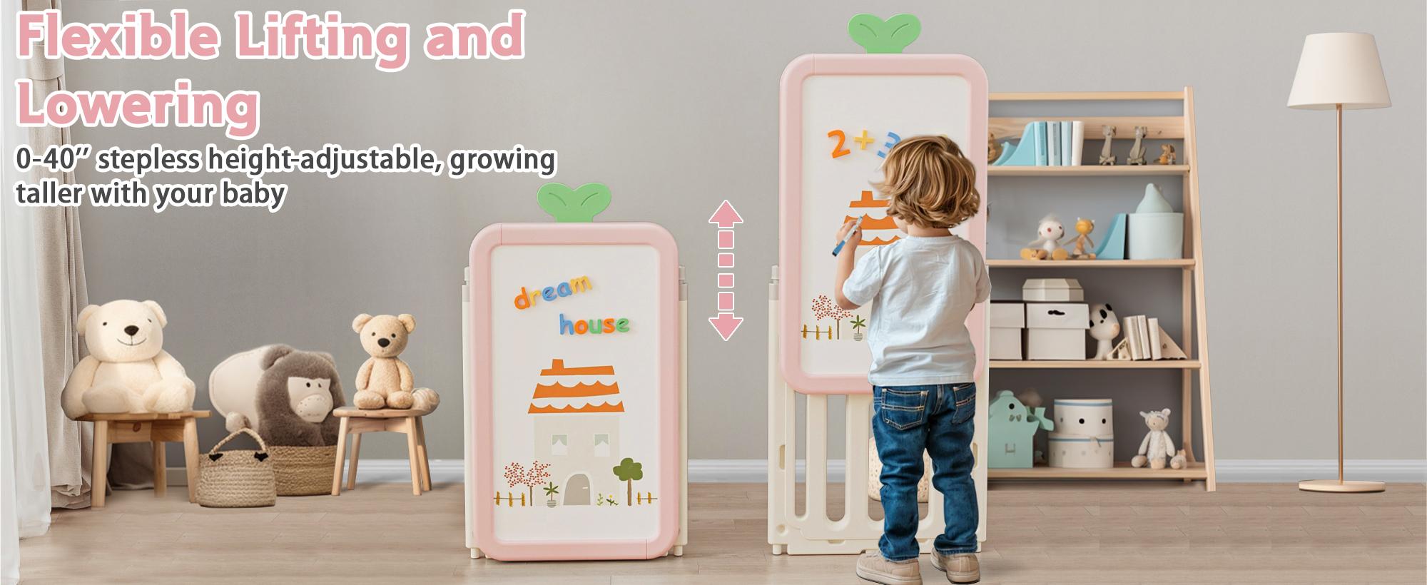 Kids Toy Storage Organizer with 10 Removable Bins, Foldable Toy Organizers and Storage with 3-Tier Bookshelf for Kids Toy Storage Organizer with Drawing Board, Extra 3 Brushes Organizing Room