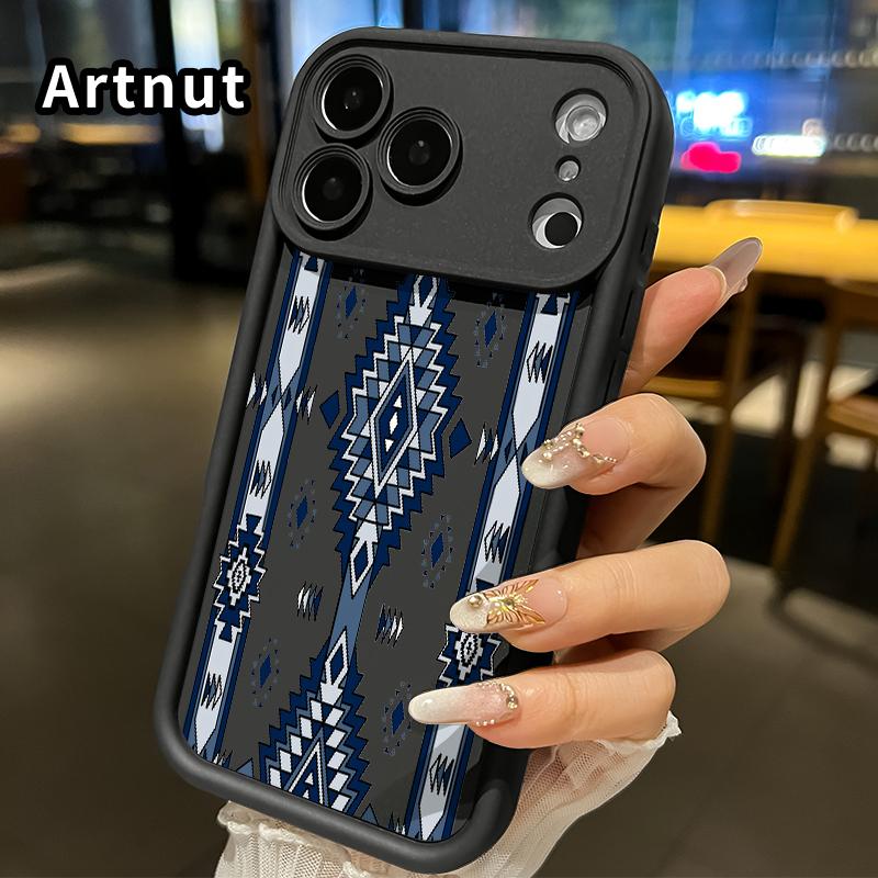 Phone Case for iPhone 17 Pro Max 16 Plus 15 14 13 12 11 Air E Aztec Blue Geometric Pattern Silicone TPU Lens Protective Rugged Durable Soft Cover for boy girl