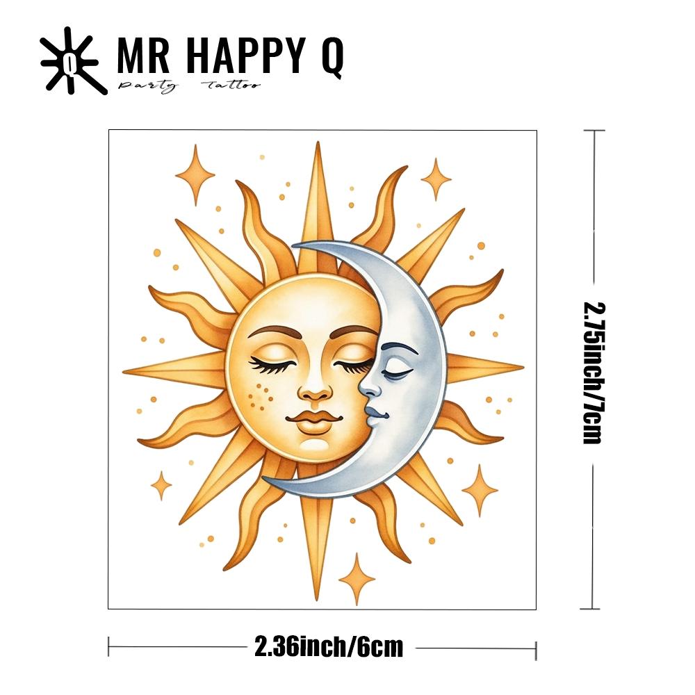 1PCS Colorful Sun Moon Waterproof Temporary Tattoo Sticker, Sweet Cool Girl Design, Lasts 1-3 Days, Perfect Daily Wear Choice