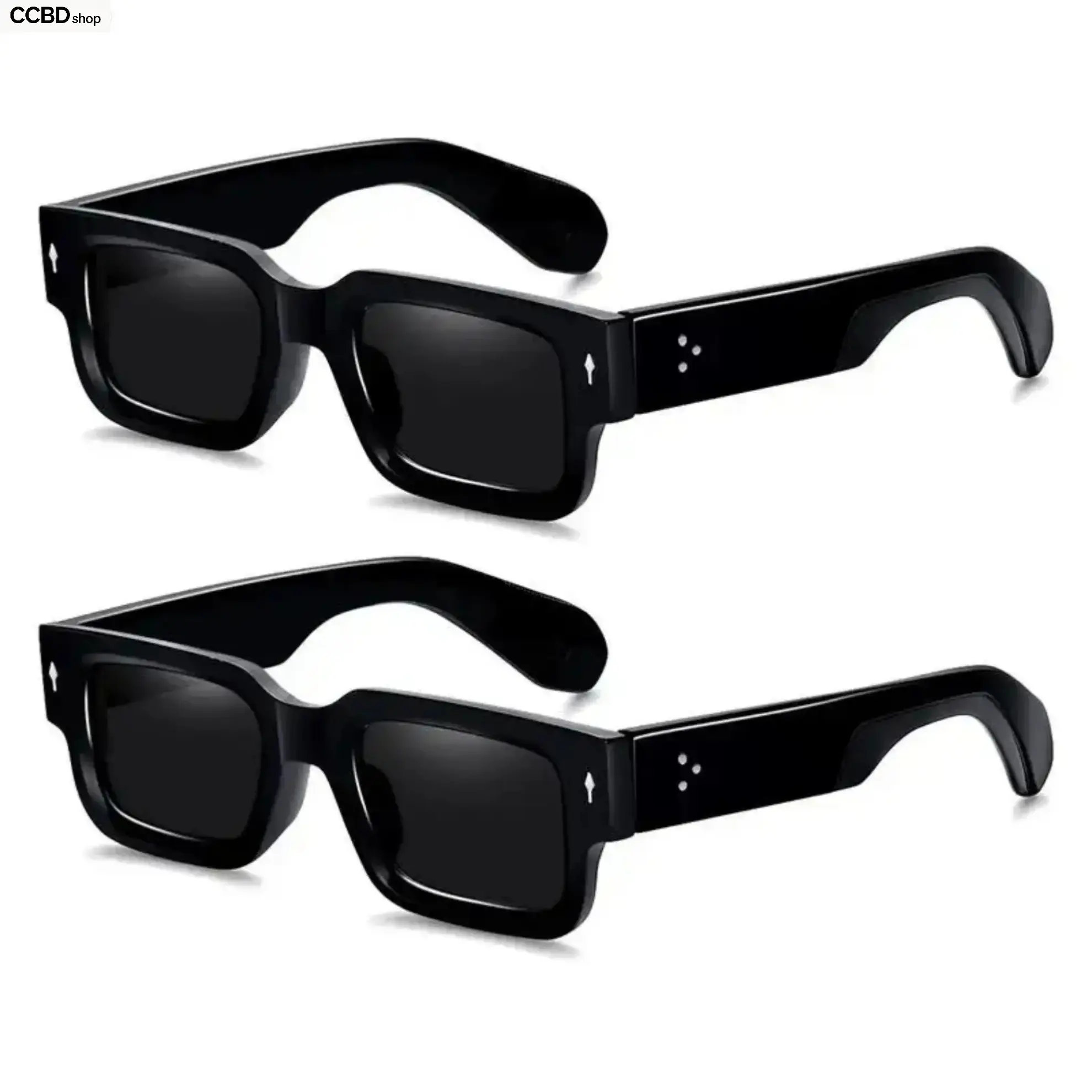 Unisex 2-Pack Chunky Rectangle Sunglasses - Retro 90s Y2K Square Frame, UV400 Protection, Lightweight Fashion Shades for Driving, Beach, Everyday Wear love heart shape chain necklace men cross random fine jewelry necklace earring punk ring