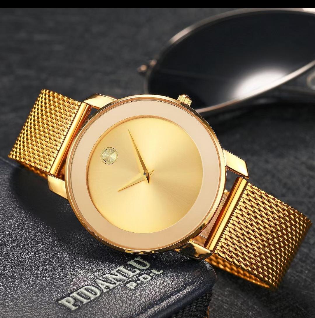 Men's Minimalist Gold Mesh Band Quartz Watch - Sleek No-Number Dial, Water Resistant, Luxury Casual Wristwatch, Perfect Gift for Him