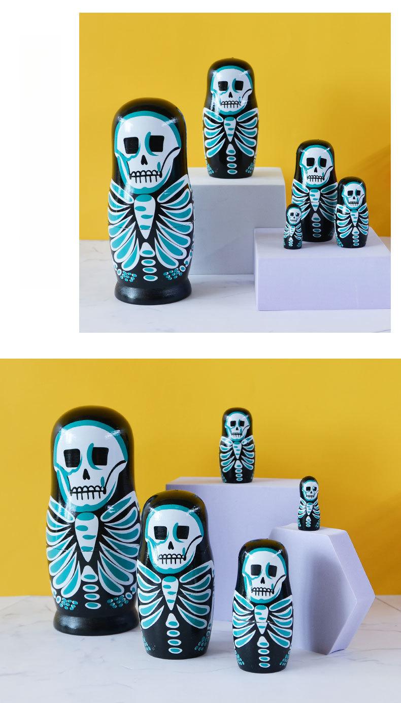 Painted Wooden Skull Series Russian Nesting Dolls - Unisex Imaginative Toy Craft, Decorative House Decoration, Unique Aesthetic Creative Gifts for 3-4 Years Old Children