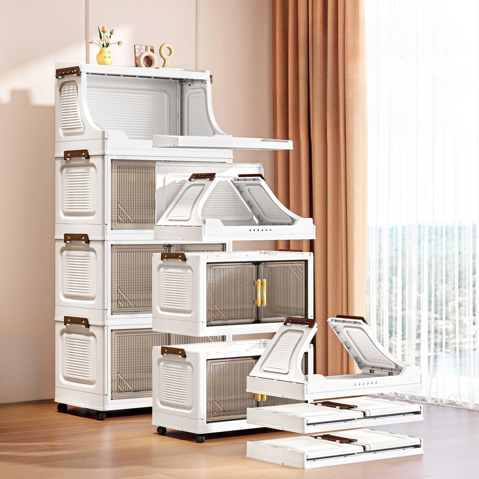 Newly upgraded 47cm/18.5in, 2-6 story vertical foldable storage cabinet with wheels that can be moved, storing small fabric items in the bedroom, storing cleaning tools on the balcony, and making perfect use of corners to save space